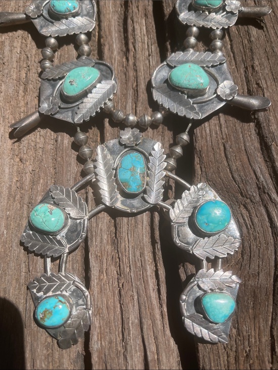 Jewelry - Vintage turquoise Squash Blossom Necklace